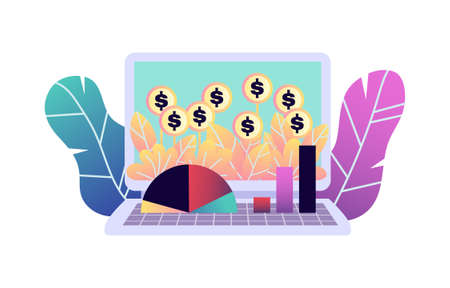 Laptop Growing Coins Compositionのイラスト素材