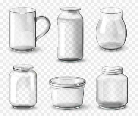Realistic Glass Jars Setのイラスト素材