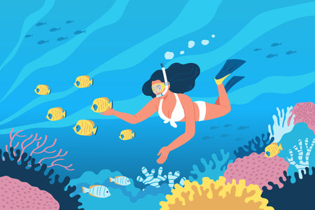 Diving Flat Illustrationのイラスト素材