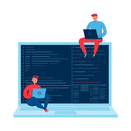 Programmers On Laptop Compositionのイラスト素材