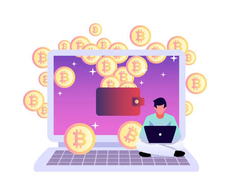 Laptop Bitcoin Wallet Compositionのイラスト素材