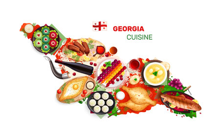 Georgian Cuisine Map Compositionのイラスト素材