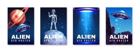 Alien UFO Poster Setのイラスト素材