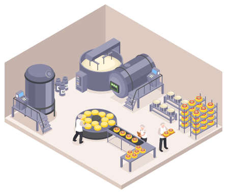 Isometric Cheese Production Compositionのイラスト素材