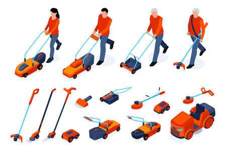 Isometric Lawn Mover Setのイラスト素材