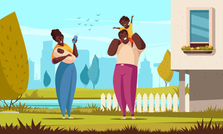 Cartoon Black Family Illustrationのイラスト素材