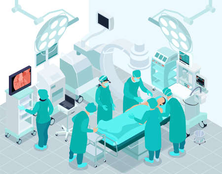 Cardiac Surgeons Isometric Illustrationのイラスト素材