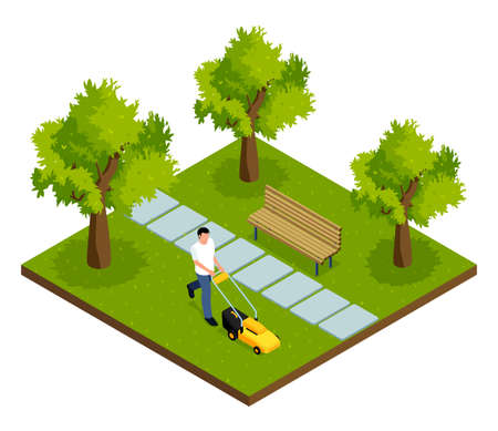 Isometric Lawn Mower Conceptのイラスト素材