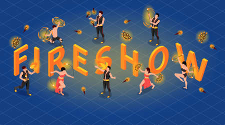 Fireshow People Isometric Conceptのイラスト素材