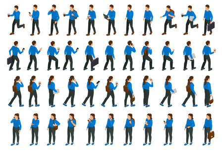 Walking People Isometric Big Setのイラスト素材