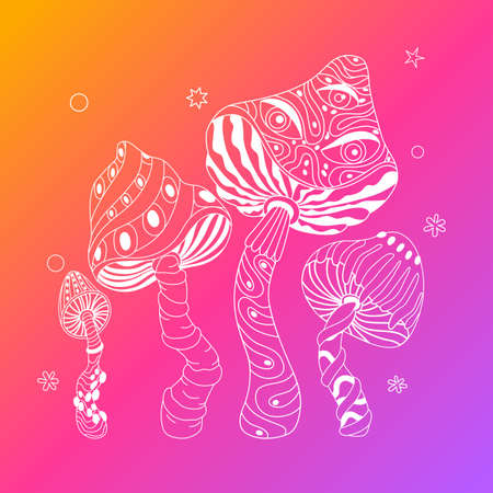 Trippy Mushroom Outline Compositionのイラスト素材