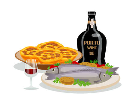 Portuguese Cuisine Travel Compositionのイラスト素材