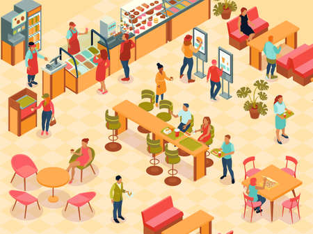 Food Court Isometric Backgroundのイラスト素材