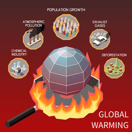 Global Warming Isometric Posterのイラスト素材