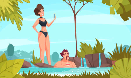 Relaxing Cartoon Vector Illustrationのイラスト素材