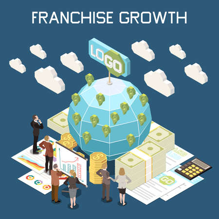 Franchise Growth isometric backgroundのイラスト素材