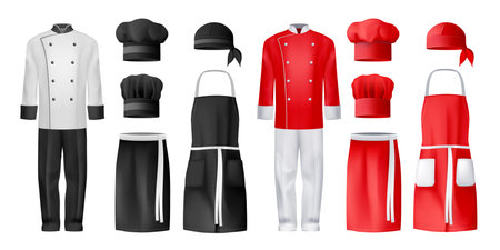 Realistic Culinary Chef Clothing Icon Setのイラスト素材