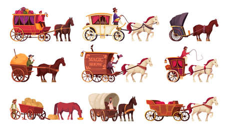 Horse Drawn Vehicles Setのイラスト素材