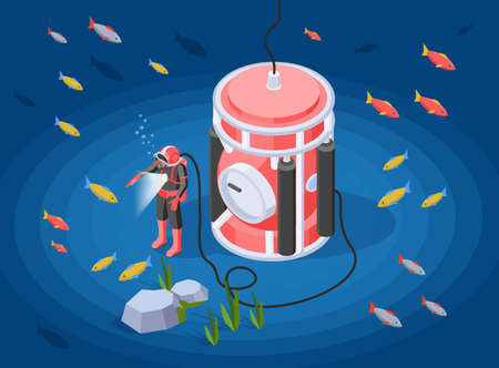 Underwater Explore isometric Compositionのイラスト素材