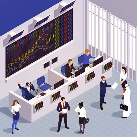 Financial Exchange Isometric Compositionのイラスト素材