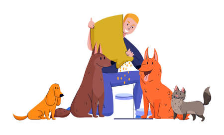 Shelter Animals Feeding Compositionのイラスト素材