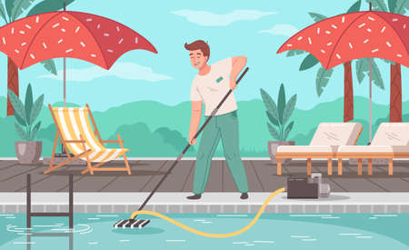 Pool Mantenance Service Cartoon Backgroundのイラスト素材