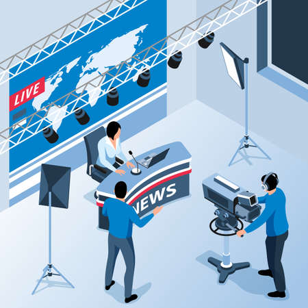 Isometric News Studio Illustrationのイラスト素材