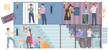 Quest Escape Game Flat Compositionのイラスト素材