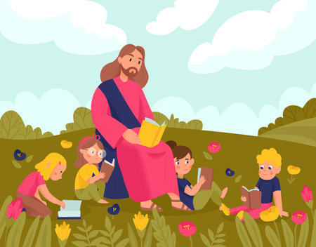 Christ And Kids Backgroundのイラスト素材