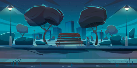 Night City Park Illustrationのイラスト素材