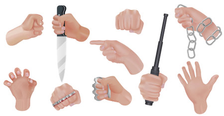 Hand Agression Realistic Icon Setのイラスト素材