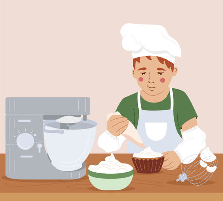 Childish Cooking School Flat Illustrationのイラスト素材