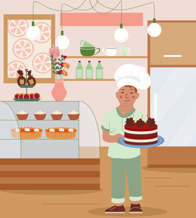 Childish Cooking School Flat Compositionのイラスト素材