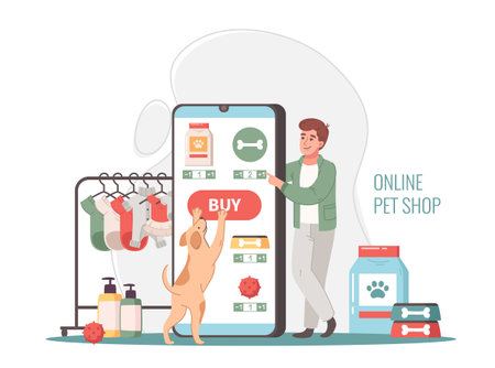 Online Pet Shop Cartoon Illustrationのイラスト素材