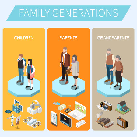 Family Generations Isometric Backgroundのイラスト素材
