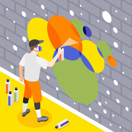 Street Painter Isometric Compositionのイラスト素材