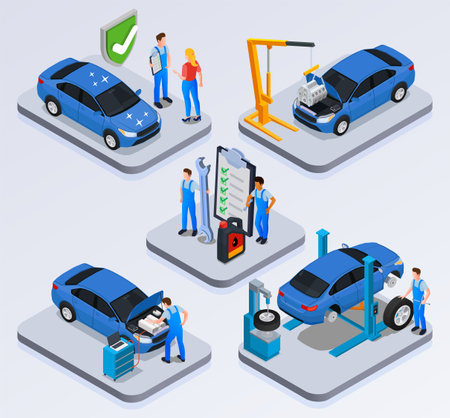 Car Service Isometric Compositionsのイラスト素材