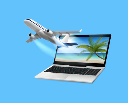 Flying Airplane Laptop Compositionのイラスト素材
