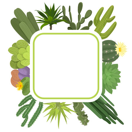 Cactuses Flat Composition Frameのイラスト素材