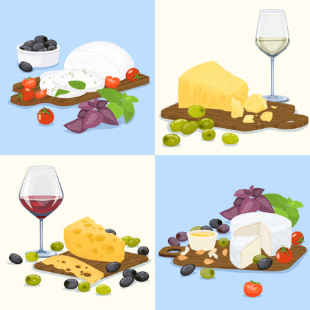 Cheese Flat Colored Icon Setのイラスト素材