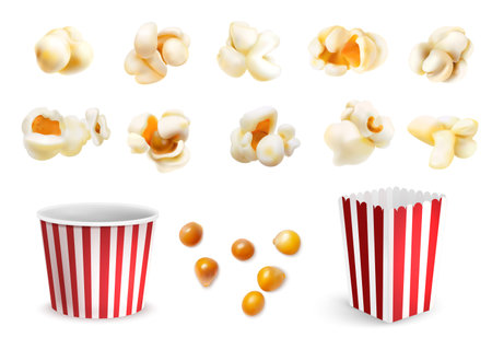 Realistic Popcorn Setのイラスト素材