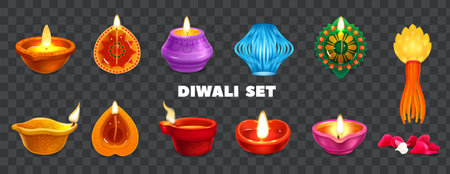 Realistic Diwali Transparent Setのイラスト素材