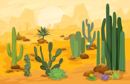 Cactuces Cartoon Landscape Compositionのイラスト素材