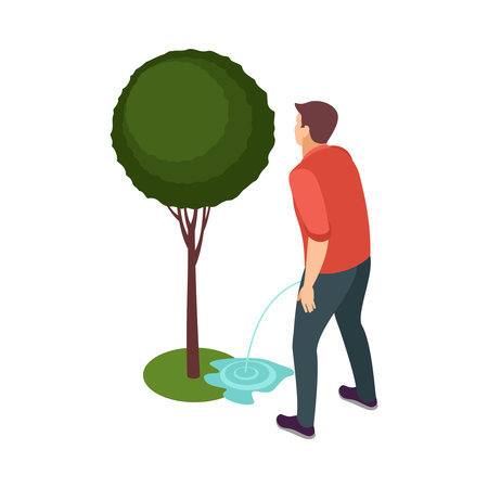 Isometric bad habit concept with man peeing in park 3d vector illustrationのイラスト素材