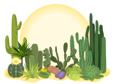 Cactuses Flat Compositionのイラスト素材
