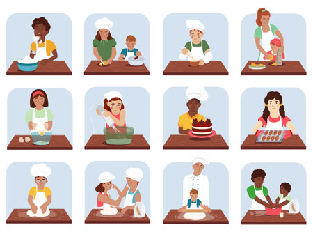 Childish Cooking School Flat Recolor Setのイラスト素材
