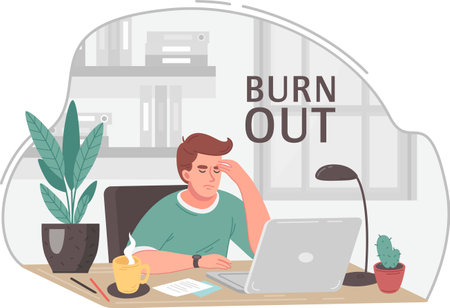 Cartoon Professional Burnout Illustrationのイラスト素材