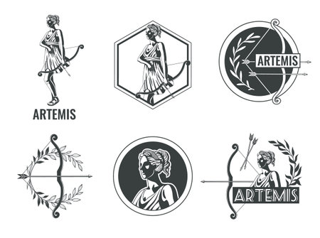 Artemis Goddess Emblems Setのイラスト素材