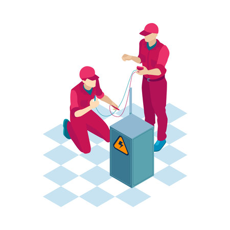 Electricians Isometric Compositionのイラスト素材