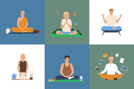 Meditation Flat Setのイラスト素材